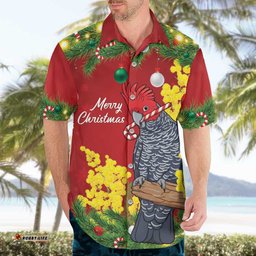 Australia Gang-gang Cockatoo Christmas Hawaiian Shirt Callocephalon Fimbriatum Golden Wattle Red LT14
