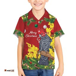 Australia Gang-gang Cockatoo Christmas Hawaiian Shirt Callocephalon Fimbriatum Golden Wattle Red LT14