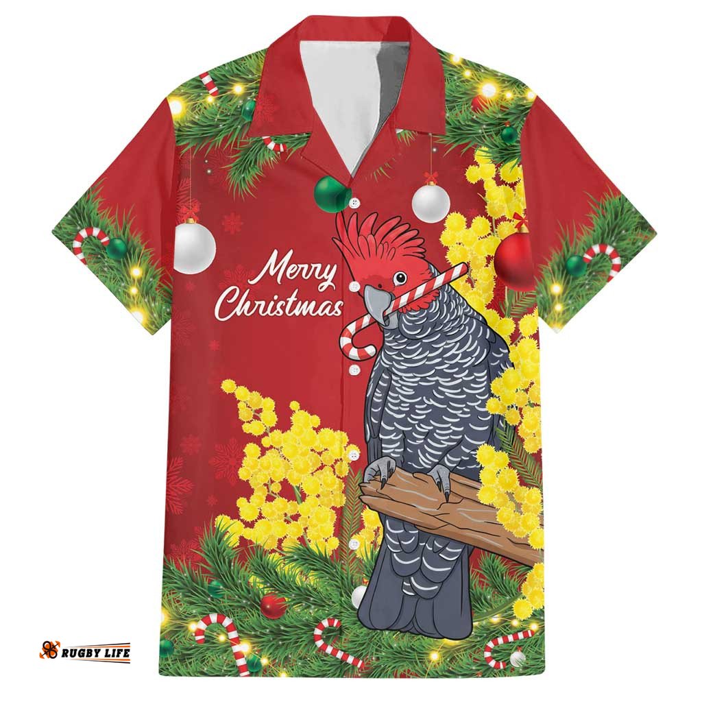 Australia Gang-gang Cockatoo Christmas Hawaiian Shirt Callocephalon Fimbriatum Golden Wattle Red LT14