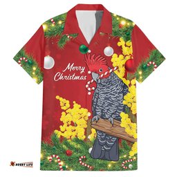 Australia Gang-gang Cockatoo Christmas Hawaiian Shirt Callocephalon Fimbriatum Golden Wattle Red LT14