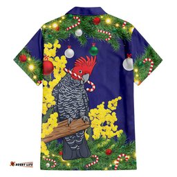 Australia Gang-gang Cockatoo Christmas Hawaiian Shirt Callocephalon Fimbriatum Golden Wattle Blue LT14