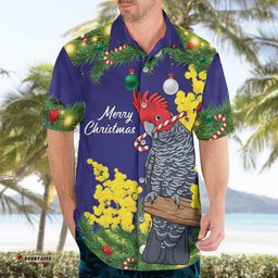 Australia Gang-gang Cockatoo Christmas Hawaiian Shirt Callocephalon Fimbriatum Golden Wattle Blue LT14