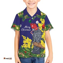 Australia Gang-gang Cockatoo Christmas Hawaiian Shirt Callocephalon Fimbriatum Golden Wattle Blue LT14