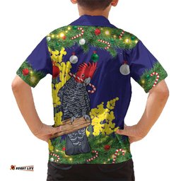 Australia Gang-gang Cockatoo Christmas Hawaiian Shirt Callocephalon Fimbriatum Golden Wattle Blue LT14