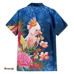 Australia Christmas Pink Cockatoo with Banksia Hawaiian Shirt Snowy Blue LT7