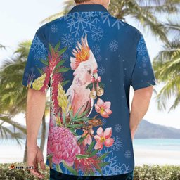 Australia Christmas Pink Cockatoo with Banksia Hawaiian Shirt Snowy Blue LT7