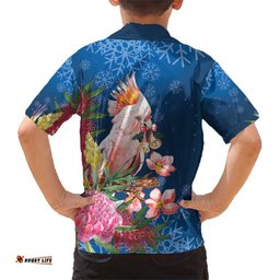 Australia Christmas Pink Cockatoo with Banksia Hawaiian Shirt Snowy Blue LT7