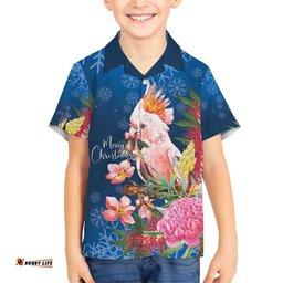 Australia Christmas Pink Cockatoo with Banksia Hawaiian Shirt Snowy Blue LT7
