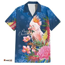 Australia Christmas Pink Cockatoo with Banksia Hawaiian Shirt Snowy Blue LT7