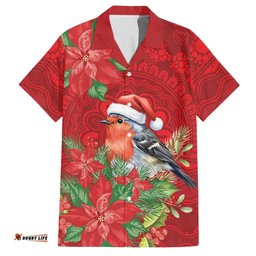 Australian Scarlet Robin Hawaiian Shirt Aboriginal Inspired Christmas LT9