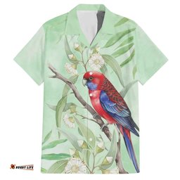 Australia Crimson Rosella Hawaiian Shirt Platycercus Elegans Eucalyptus Alba Watercolor LT14