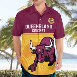 Custom Australia Queensland Cricket Hawaiian Shirt Go Bulls - Aboriginal Art LT14