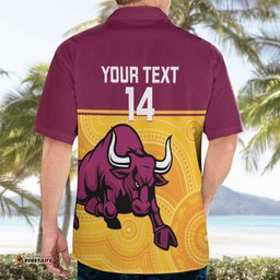 Custom Australia Queensland Cricket Hawaiian Shirt Go Bulls - Aboriginal Art LT14