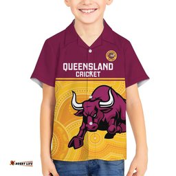 Custom Australia Queensland Cricket Hawaiian Shirt Go Bulls - Aboriginal Art LT14