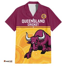 Custom Australia Queensland Cricket Hawaiian Shirt Go Bulls - Aboriginal Art LT14