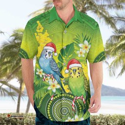 Budgerigar Australia Christmas Hawaiian Shirt Budgies Golden Wattle Aboriginal Green LT14