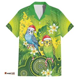Budgerigar Australia Christmas Hawaiian Shirt Budgies Golden Wattle Aboriginal Green LT14