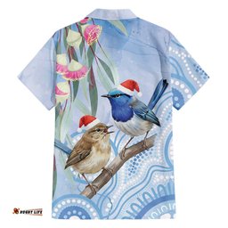 Australia Superb Fairywren Christmas Hawaiian Shirt Aboriginal Eucalyptus Blossoms Watercolor LT14