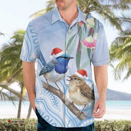 Australia Superb Fairywren Christmas Hawaiian Shirt Aboriginal Eucalyptus Blossoms Watercolor LT14