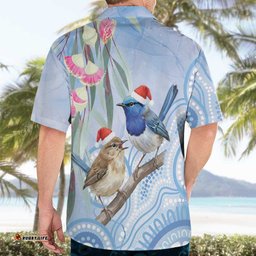 Australia Superb Fairywren Christmas Hawaiian Shirt Aboriginal Eucalyptus Blossoms Watercolor LT14