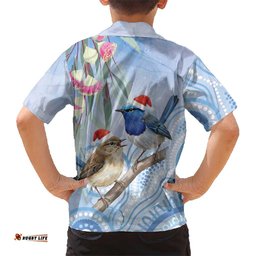 Australia Superb Fairywren Christmas Hawaiian Shirt Aboriginal Eucalyptus Blossoms Watercolor LT14