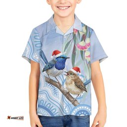 Australia Superb Fairywren Christmas Hawaiian Shirt Aboriginal Eucalyptus Blossoms Watercolor LT14