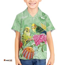 Birds and Floral Aussie Budgerigars Hawaiian Shirt Mint Opal LT7