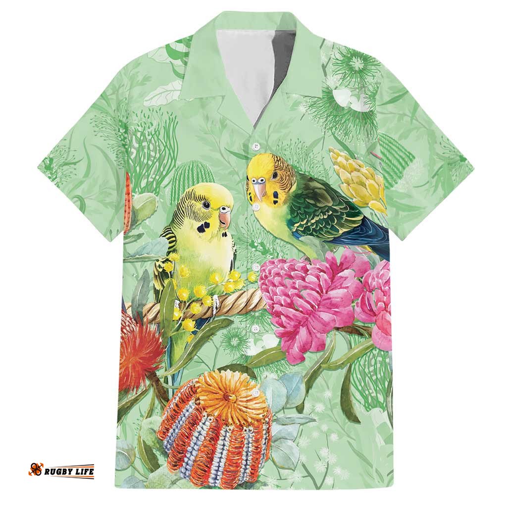 Birds and Floral Aussie Budgerigars Hawaiian Shirt Mint Opal LT7