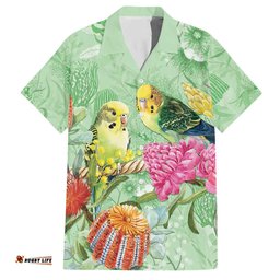 Birds and Floral Aussie Budgerigars Hawaiian Shirt Mint Opal LT7