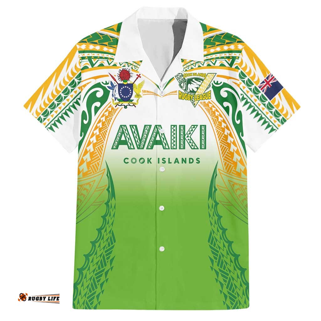 Custom Cook Islands Rugby League Hawaiian Shirt Avaiki Tatau Tribal Motifs White Color LT03