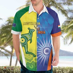 Custom Australia And India Cricket Hawaiian Shirt Ashoka Chakra With Aboriginal LT05