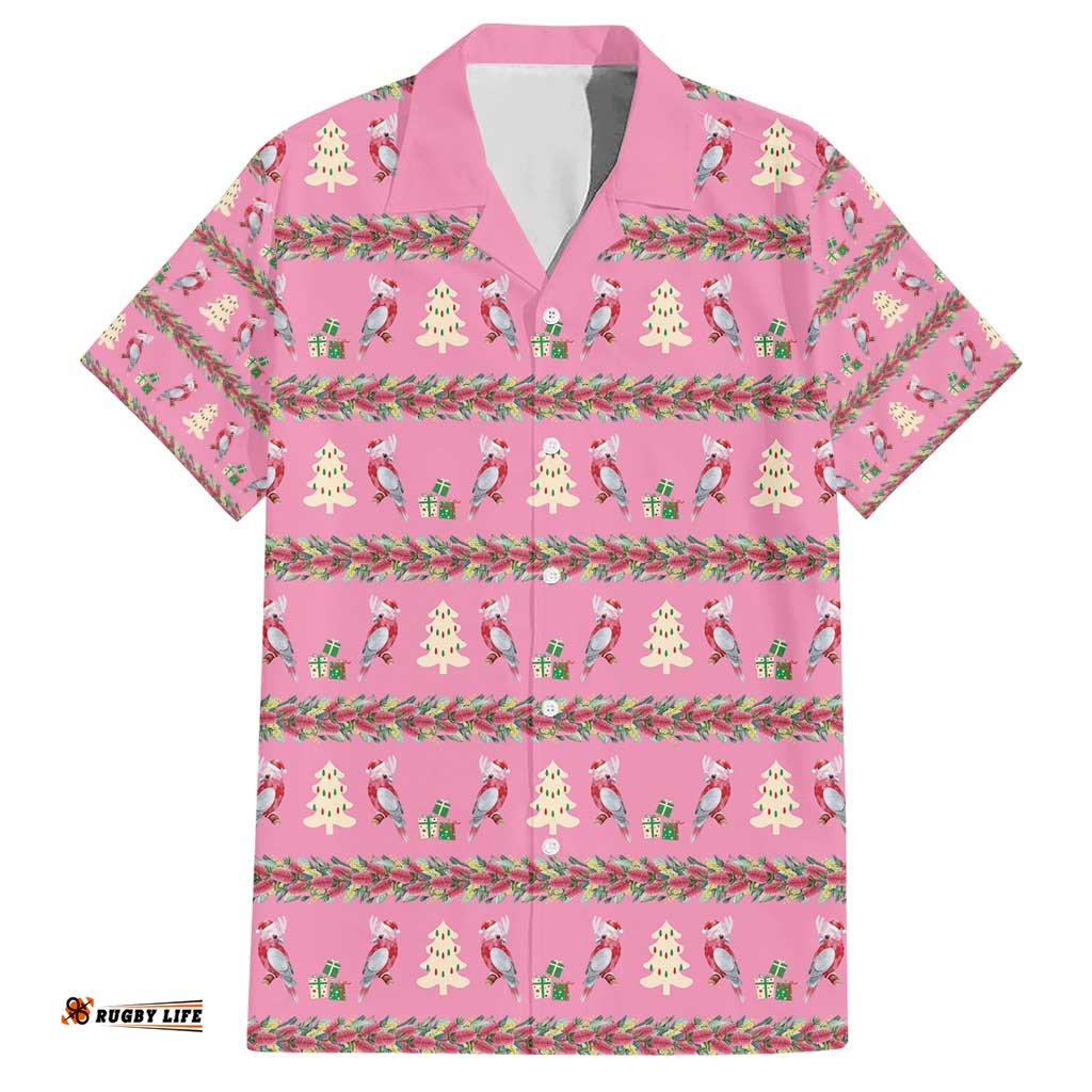 Australia Pink Galah Christmas Hawaiian Shirt Eolophus Roseicapilla Bottlebrush Seamless LT14