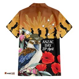 Australia Kookaburra ANZAC Day Hawaiian Shirt Rising Sun 25th April Poppy Eucalyptus Blossoms LT14