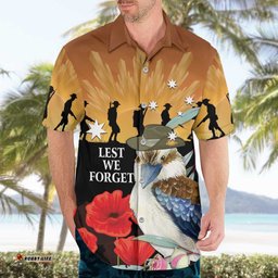 Australia Kookaburra ANZAC Day Hawaiian Shirt Rising Sun 25th April Poppy Eucalyptus Blossoms LT14