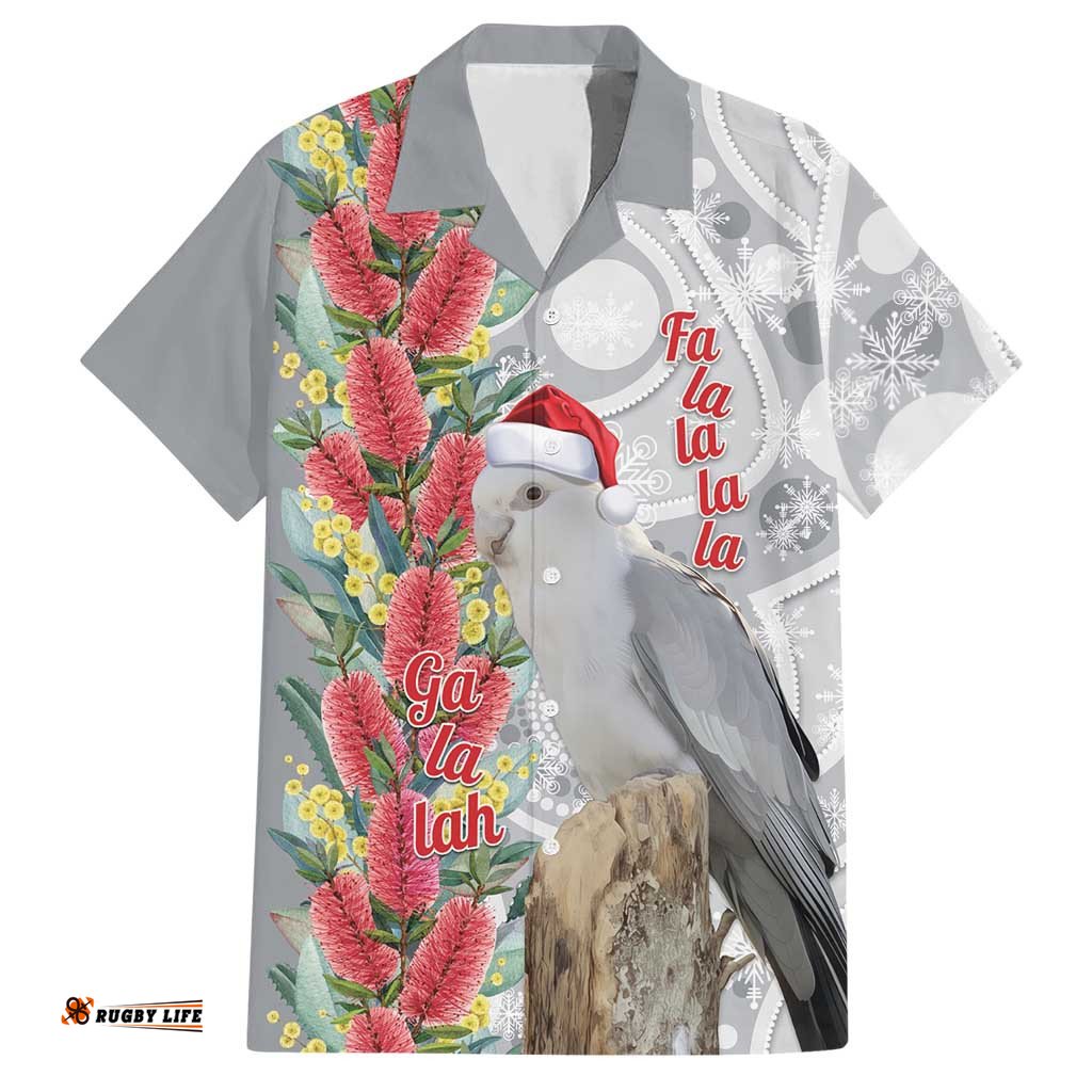 Blue Galah Mutation Christmas Australia Hawaiian Shirt Falalalala Galalah Bottlebrush Grey Aboriginal Art LT14