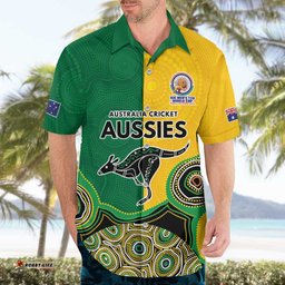 Custom Australia Cricket Spirit 2026 Hawaiian Shirt World T20 Edition - Aussie Color Aboriginal Motif LT9