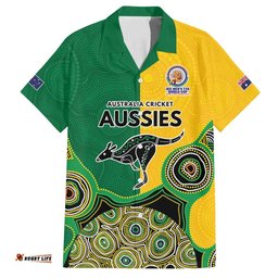 Custom Australia Cricket Spirit 2026 Hawaiian Shirt World T20 Edition - Aussie Color Aboriginal Motif LT9