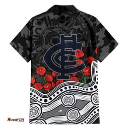 Carlton Blues ANZAC Day Hawaiian Shirt Indigenous Dot Art with Poppy Flower Tribute TS04