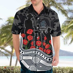 Carlton Blues ANZAC Day Hawaiian Shirt Indigenous Dot Art with Poppy Flower Tribute TS04