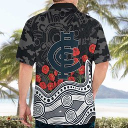 Carlton Blues ANZAC Day Hawaiian Shirt Indigenous Dot Art with Poppy Flower Tribute TS04