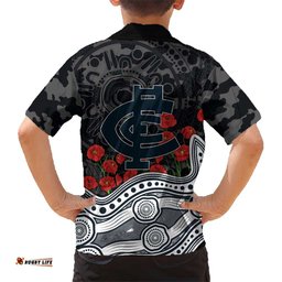 Carlton Blues ANZAC Day Hawaiian Shirt Indigenous Dot Art with Poppy Flower Tribute TS04