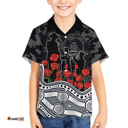 Carlton Blues ANZAC Day Hawaiian Shirt Indigenous Dot Art with Poppy Flower Tribute TS04