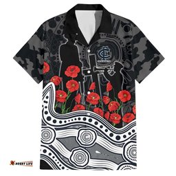 Carlton Blues ANZAC Day Hawaiian Shirt Indigenous Dot Art with Poppy Flower Tribute TS04