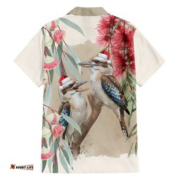 Australia Kookaburra Christmas Hawaiian Shirt Bottlebrush Eucalyptus Blossoms Watercolor LT14