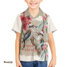 Australia Kookaburra Christmas Hawaiian Shirt Bottlebrush Eucalyptus Blossoms Watercolor LT14