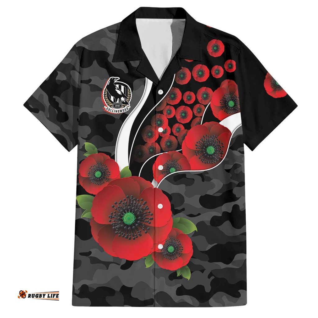 Collingwood Magpies ANZAC Personalised Hawaiian Shirt Lest We Forget Poppy Camo LT9