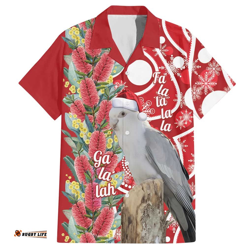 Blue Galah Mutation Christmas Australia Hawaiian Shirt Falalalala Galalah Bottlebrush Red Aboriginal Art LT14