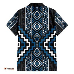Azure Tukutuku Pattern Aotearoa Hawaiian Shirt Niho Taniwha and Puhoro Motifs LT7