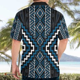 Azure Tukutuku Pattern Aotearoa Hawaiian Shirt Niho Taniwha and Puhoro Motifs LT7