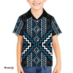 Azure Tukutuku Pattern Aotearoa Hawaiian Shirt Niho Taniwha and Puhoro Motifs LT7